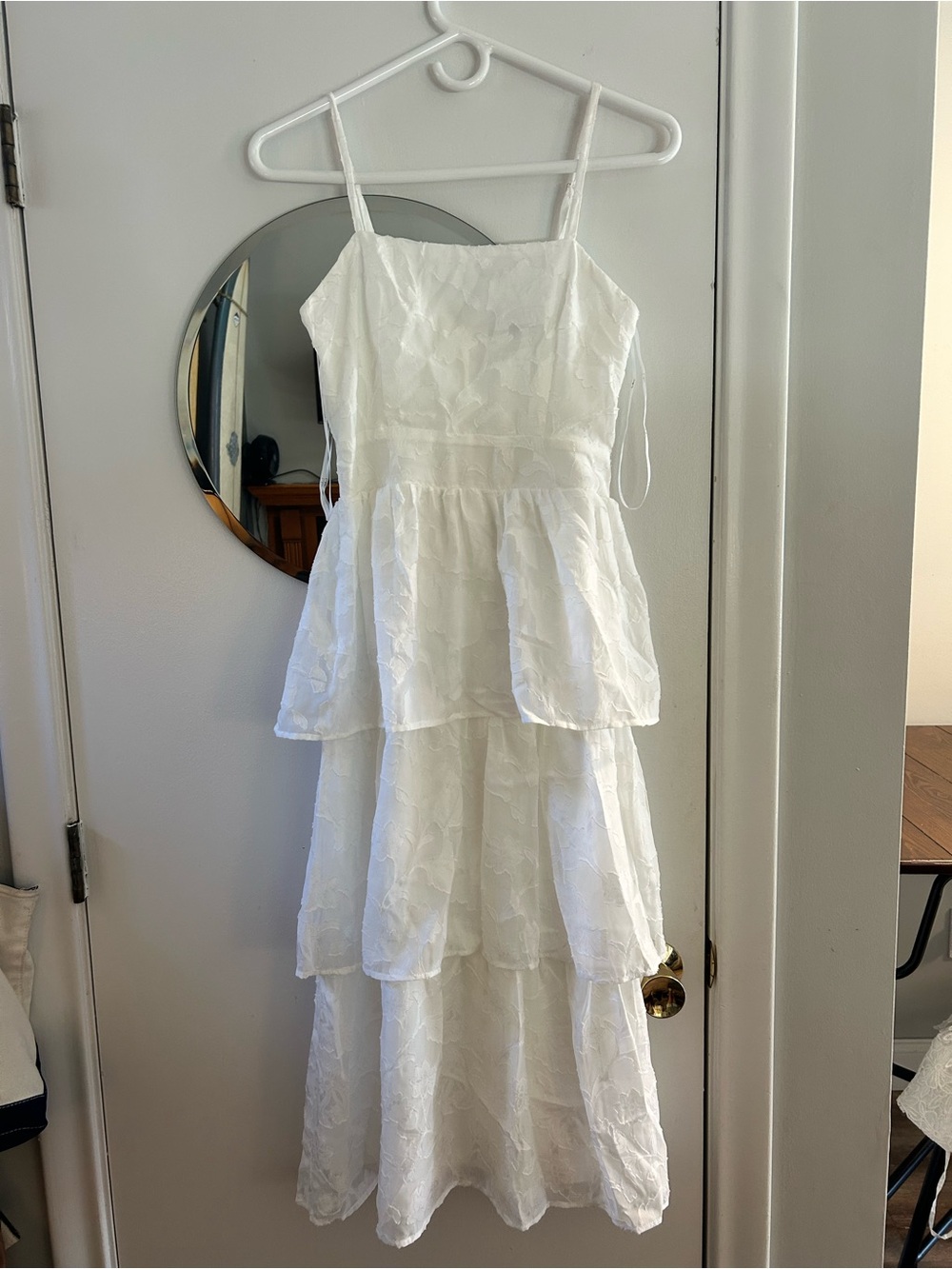 Lulu's White Tiered Lace Spaghetti-Strap Dress